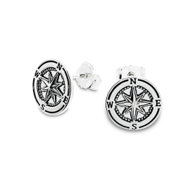 Ohrstecker Sylt Windrose 925 Silber oxydiert rund 12 mm