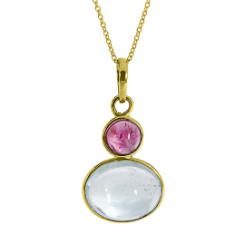 Anhänger 585 Gelbgold Aquamarin/Pink Turmalin