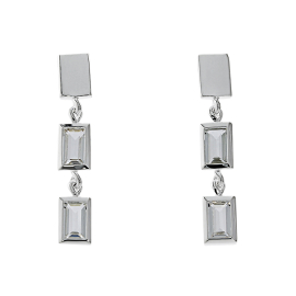 Mondrian-inspired earrings, light silverl white topas