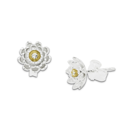 Ohrstecker Lotusblüte Silber weißer Topas