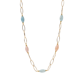 Kette aus Aquamarin und Rosenquarz