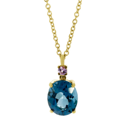 Anhänger Gelbgold 750 pink Saphir / Topas Londonblue