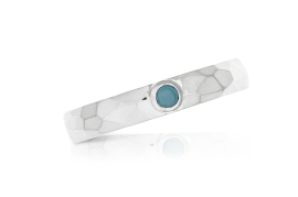 Ring Silber Hammerschlag 3mm Aquamarin 3mm cab