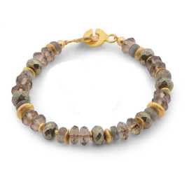 Armband Labradorit, Rauchquarz und Pyrit 