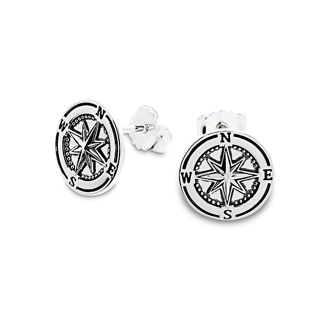Ohrstecker Sylt Windrose 925 Silber oxydiert rund 12 mm  