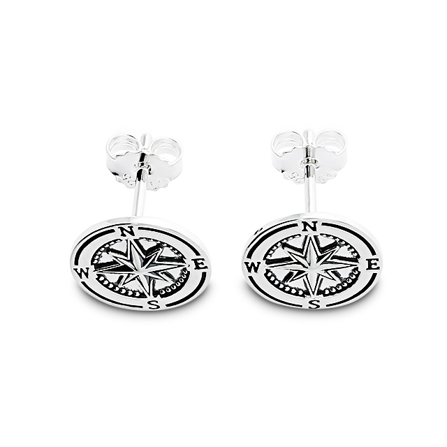 Ohrstecker Sylt Windrose 925 Silber oxydiert rund 12 mm  