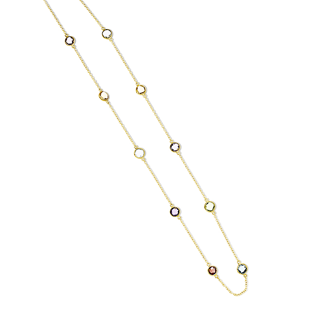 Collier 585 Gold Edelsteinmix  4 mm fac. Steine