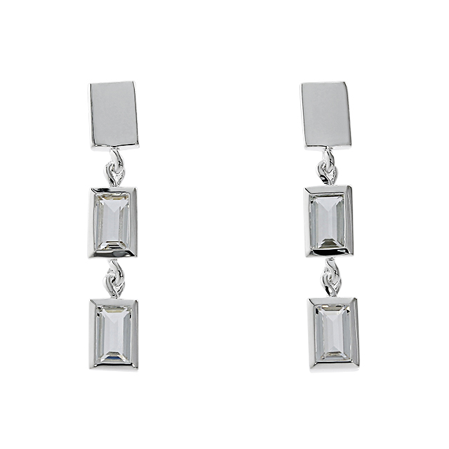 Mondrian-inspired earrings, light silverl white topas