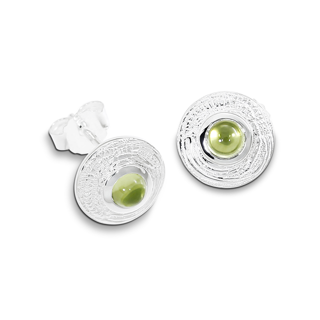 Ohrstecker Strandcores Silber Peridot 4 mm rund cab