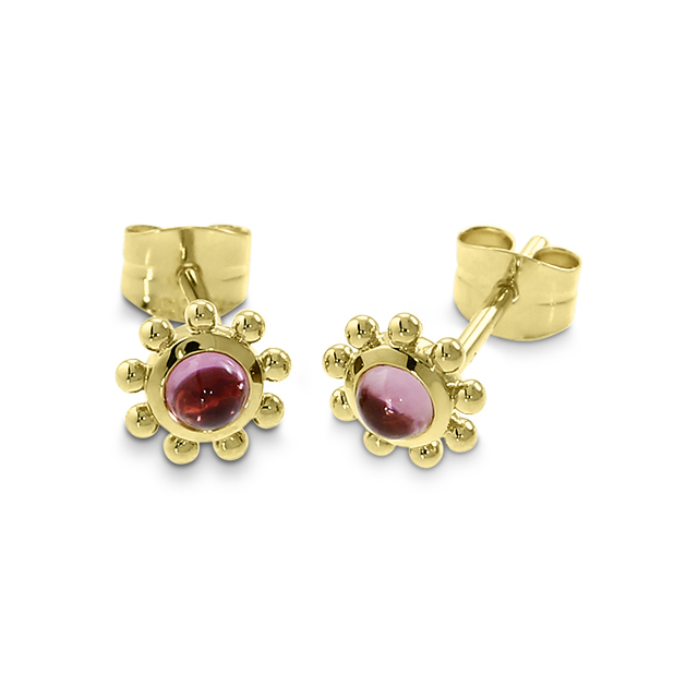 Ohrstecker 585 Gelb-Gold pink Turmalin 3 mm rund cab