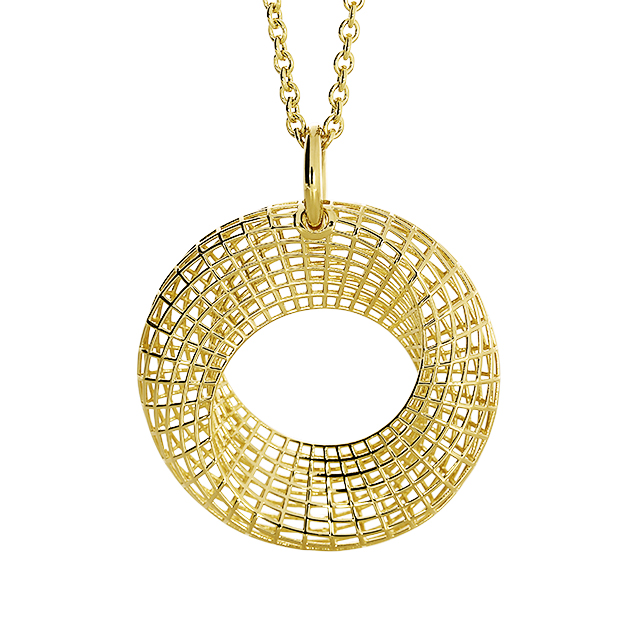 Anhänger Gitternetz Silber gold-plattiert rund 34 mm