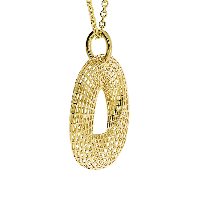 Anhänger Gitternetz Silber gold-plattiert rund 34 mm