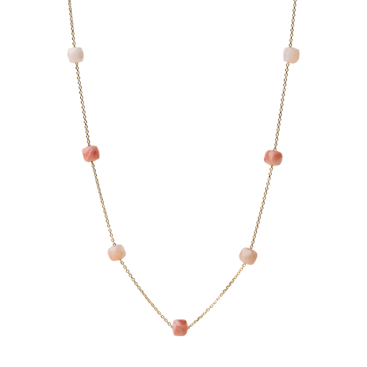 Halskette mit quadratischen Rosenkranzsteinen 38+3