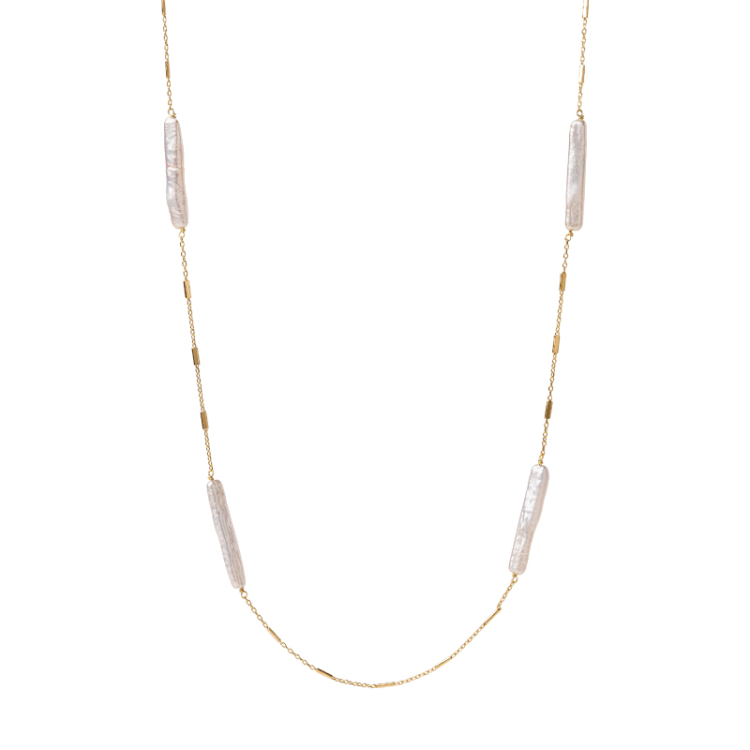 Halskette mit Kette und länglichen Perlen 55+3 cm