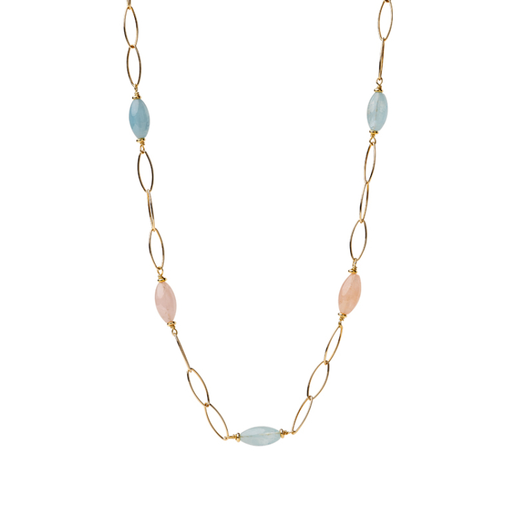 Kette aus Aquamarin und Rosenquarz