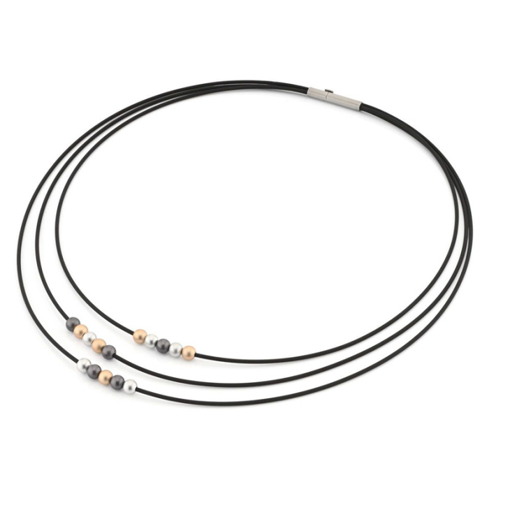 Collier Kautschuk schwarz Alu gold,silber,grau