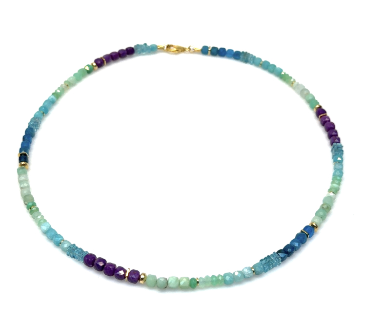 Collier silber/goldplatiert  Chrysopras,Amazonit,Phosphorsidirit,Apatit