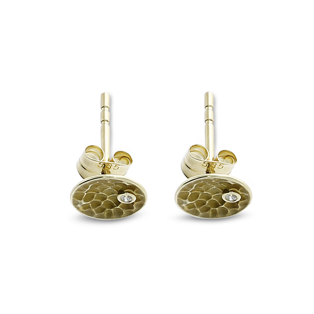 Ohrstecker 585 Gelbgold Hammerschlag rund 7mm Diamant 0,15 ct TWsi (1,1mm)