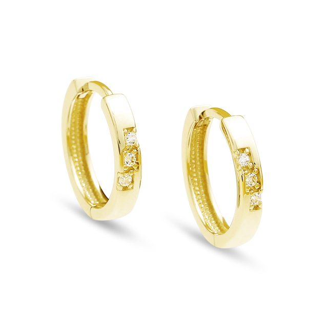 Creole 585 Gelbgold mit Scharnier, Diamant 0,015 ct TwSi Durchmesser 14 mm, Breite 3,5 mm