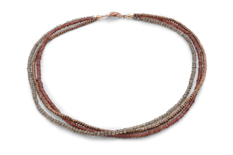 Kette, Granat/ Rodolit  Edelsteine facettiert mit Silber rose vergoldet