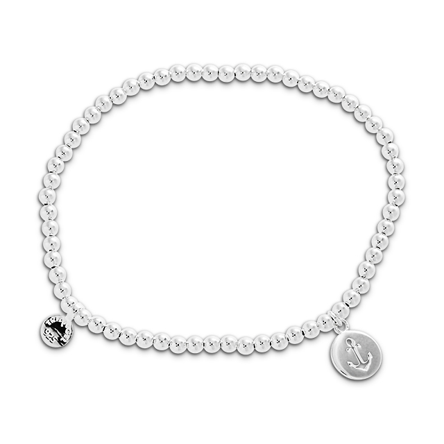 Armband Kugeln Silber 3 mm, Anker Silhuette mit Stretchband