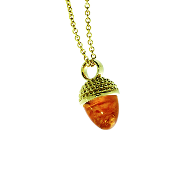 Anhänger Dots Eichel 585 Gold Mandaringranat Kegel 8 mm cab ohne Kette