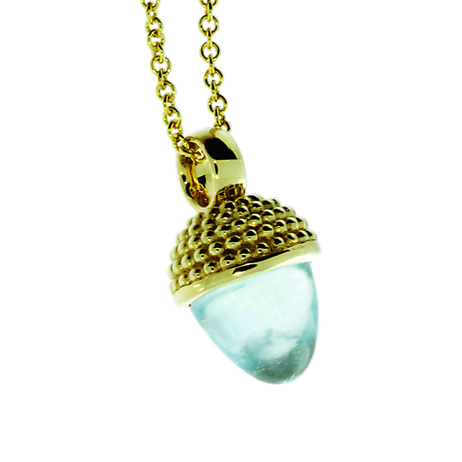Anhänger Dots Eichel 585 Gold blauer Topas  Kegel 8 mm cab ohne Kette
