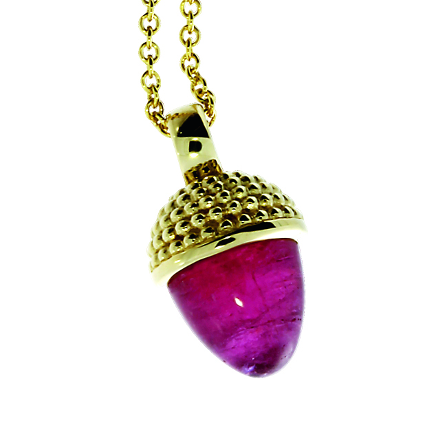 Anhänger Dots Eichel 585 Gold rosa Turmalin Kegel 8 mm cab ohne Kette