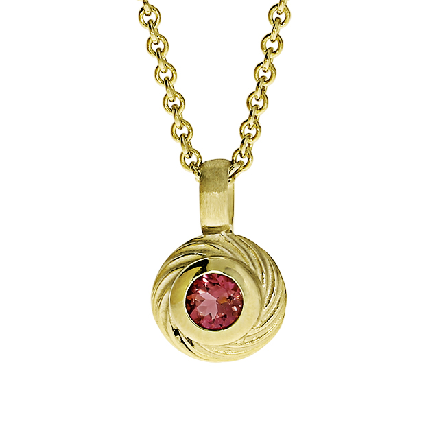 Anhänger Wave 585 Gold  pink Turmalin 3 mm fac ohne Kette