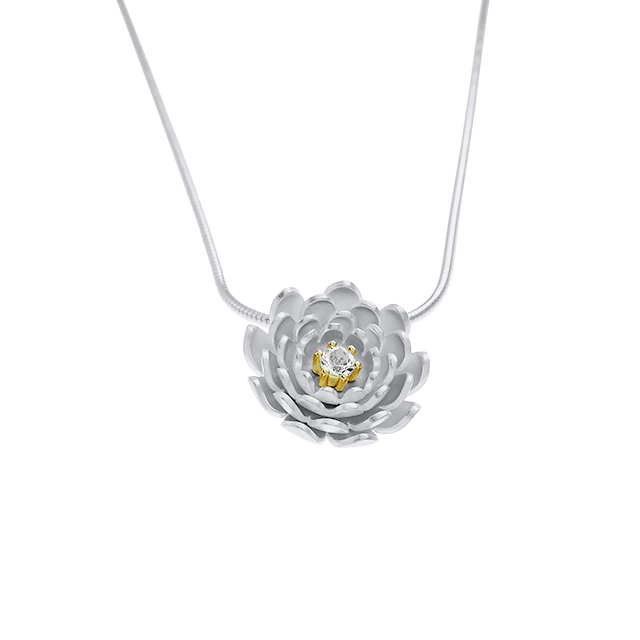 Anhänger Lotusblüte Silber hell rund 14 mm ohne Schlangenkette