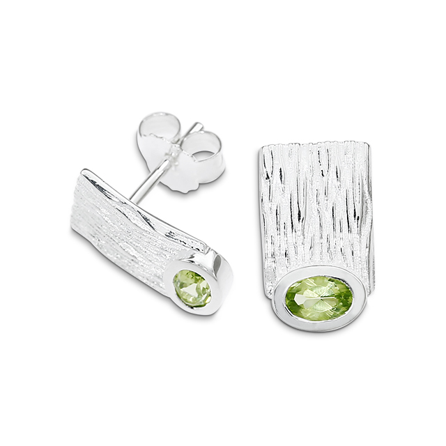 Ohrstecker Crease Silber hell 7 x 12 mm  Peridot 5x3 mm fac; anlaufgeschützt