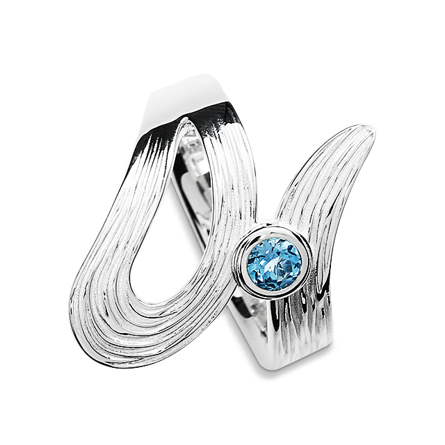 Ring Crease Schlaufe Silber 925 Swiss blue Topas 4 mm fac Ringweite 52