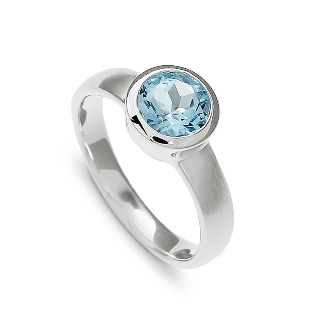 Ring Silber sky blue Topas 7 mm rund fac Ringweite 52