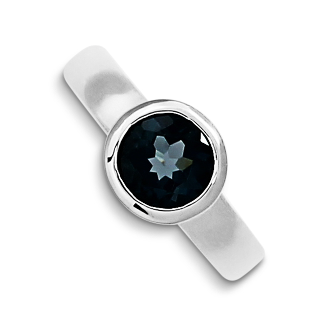 Ring Silber London blue Topas 7 mm rund fac Ringweite 52
