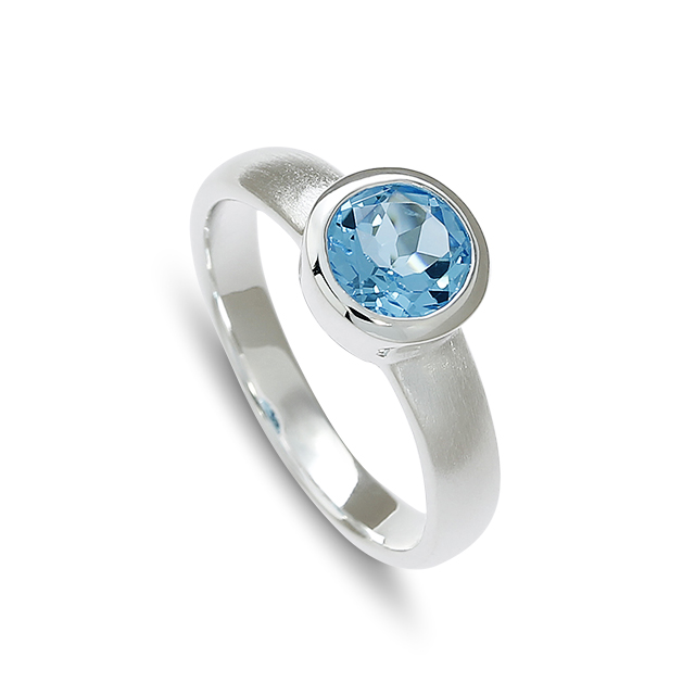 Ring Silber swiss blue Topas 7 mm rund fac Ringweite 52