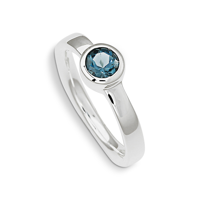 Ring Silber London blueTopas 5 mm rund fac Ringweite 52