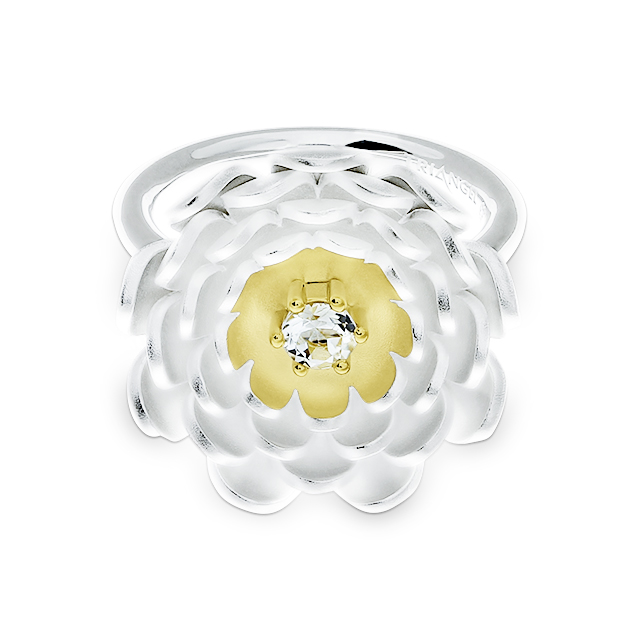 Ring Lotusblüte Silber weißer Topas fac Ringweite 54