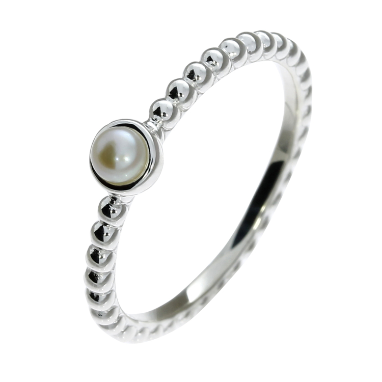 Ring Dots Silber 3 mm mit Perle 3 mm rund  Ringweite 56