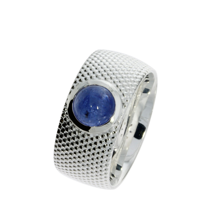 Ring Dots No1 Silber Tansanit 7mm rund cab Ringweite 58