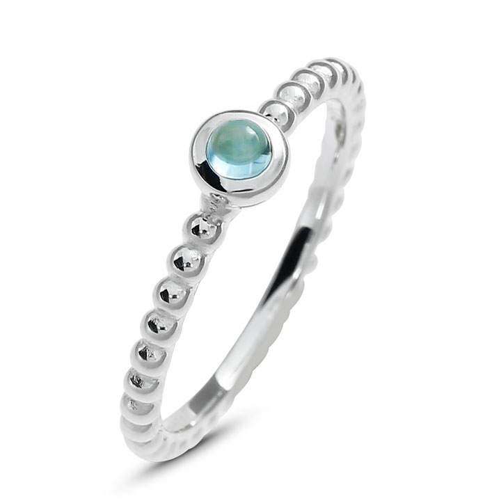 Ring Dots Silber Swiss blue Topas 3 mm rund cab Ringweite 60