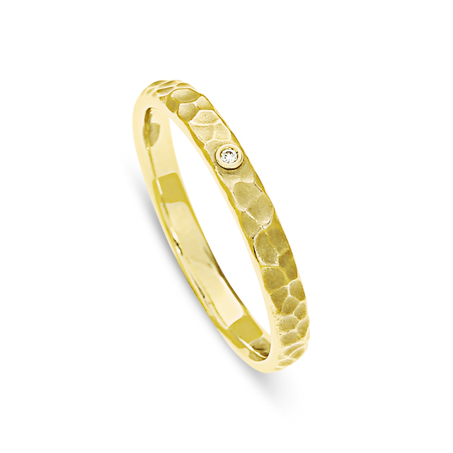 Ring Hammerschlag 585 Gelbgold Diamant 0,25 ct TWsi  Ringweite 60