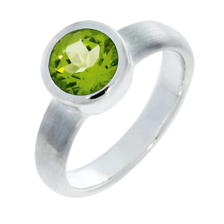 Ring si Peridot 7 mm rund Ringweite 60