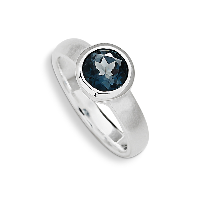 Ring Silber London blue Topas 7 mm rund fac Ringweite 60