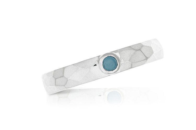 Ring Silber Hammerschlag 3mm Aquamarin 3mm cab Ringweite 64