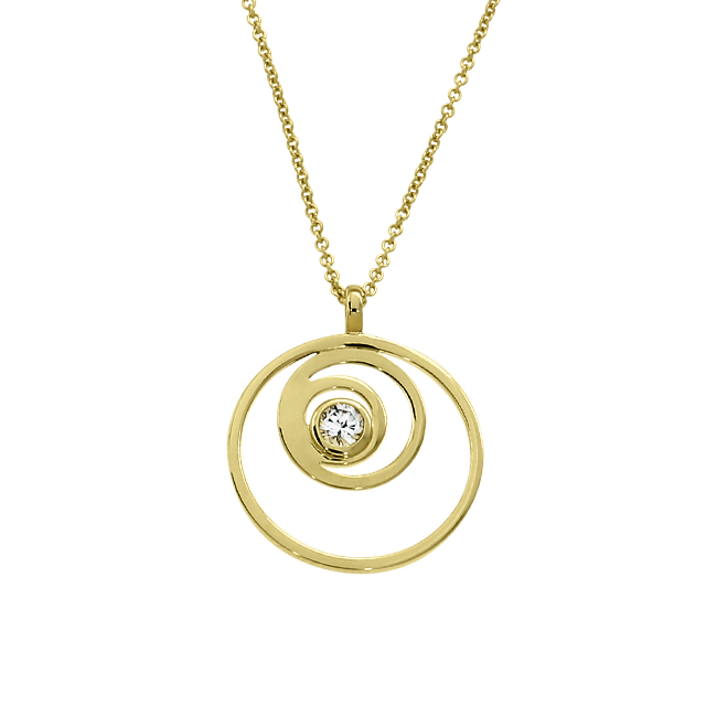 Anhänger 585 Gold Durchmesser 19 mm Saphir weiß 3 mm, ohne Kette