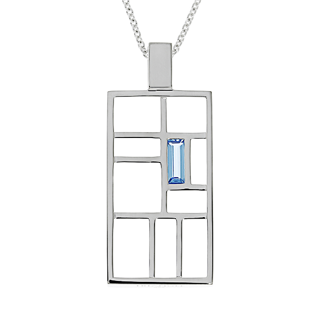 Anhänger nach Mondrian Silber 18 x 32 mm ohne Kette swiss blue topas 8 x 4 mm baq