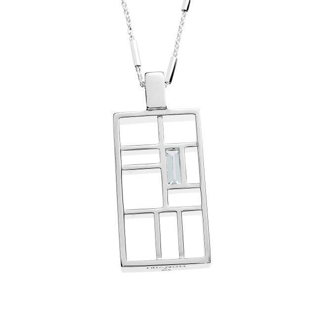 Anhänger nach Mondrian Silber hell 18 x 32 mm ohne Kette white Topas 8 x 4 mm baq